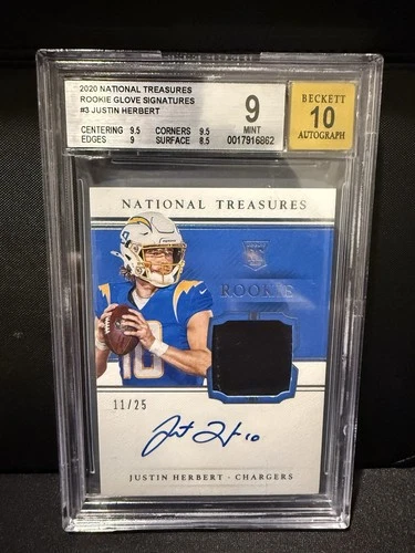 2020 National Treasures Rookie Glove signatures Justin Herbert RPA /25 BGS 9