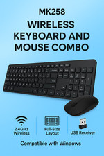 MK258 Wireless Keyboard and Mouse Combo Full Size 2.4GHz USB Receiver New Open B