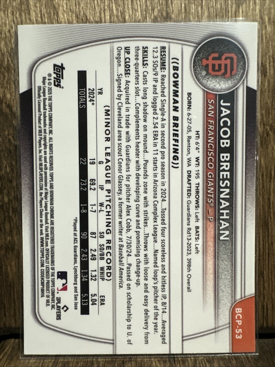 2025 Bowman Chrome 1st Jacob Bresnahan #BCP-53 San Francisco