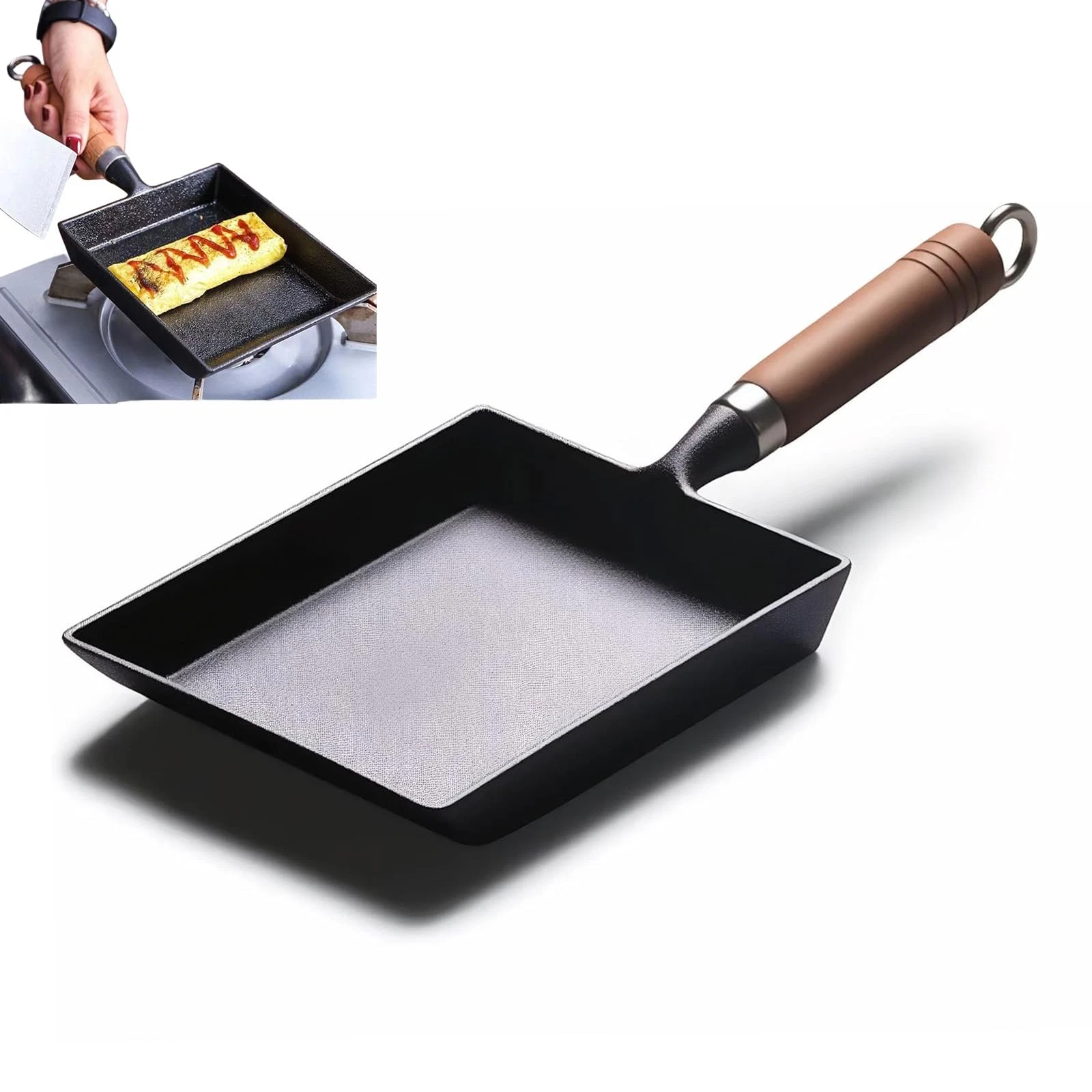 Japanese Cast Iron Tamagoyaki Pan, 6.1 x 7.3 Inch Japanese Rolled Omelet Pan,...
