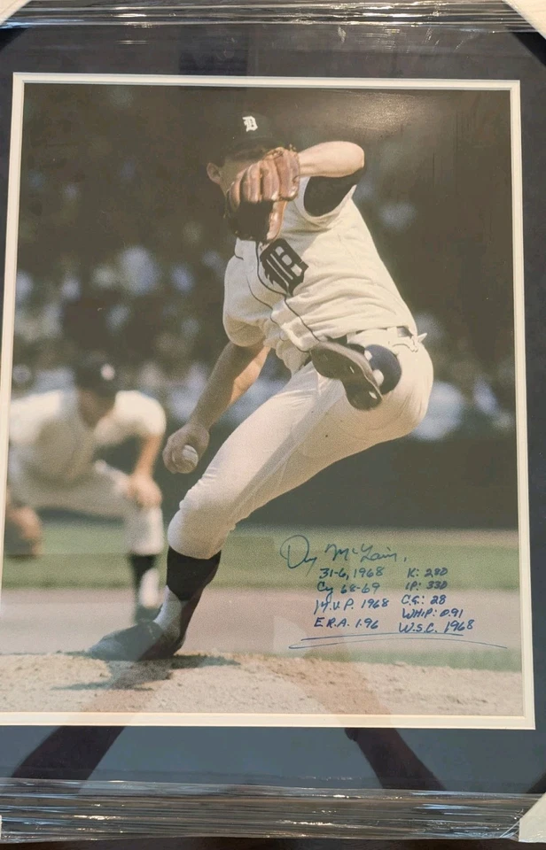 DENNY MCLAIN Autograph + Inscriptions 26x22 Framed Photo Detroit Tigers  - Image 3 of 4