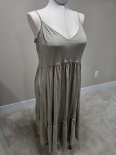 Casual Sleeveless V-Neck Tiered Maxi Dress With Adjustable Straps In Light Olive
