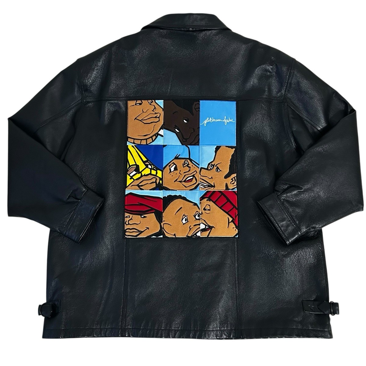 Vintage Y2K Platinum FUBU Fat Albert Black Leather Jacket Mens