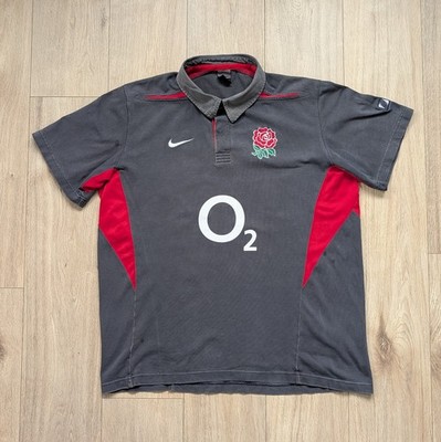 Vintage Nike England Rugby Shirt O2 Sponsor grau rot Polo XXL 2000er