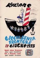 28-62) CARTOLINA RICCIONE GIOCHI SENZA FRONTIERE 1975 VIAGGIATA RIMINI