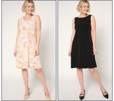 Susan Graver Regular Liquid Knit Set of 2 Print  Solid Dresses Mosaic/Black M N