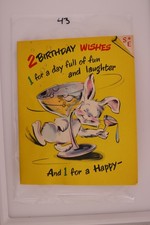 Vintage 1950s Hallmark Birthday Card Sound Effect Rabbit Martini Glass