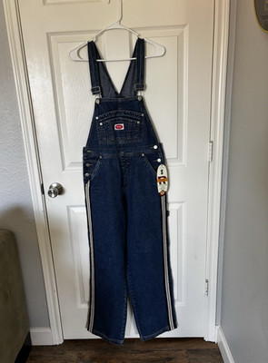 Revolt Denim Overall Jumpsuit Women's S Blue Striped Trim Button Adjustable
