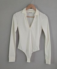 Free People Intimately Ivory Ridhed Collared V Neck Bodysuit XS