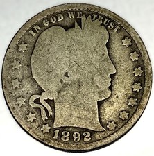 1892 O Barber Quarter Dollar 25 Cents Good Condition - 1851