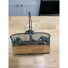 Vintage Elephant Palm Tree Metal Mesh Woven Basket Safari Tropical Decor Green Vintage Elephant Palm Tree Metal Mesh Woven Basket Safari Tropical Decor Green