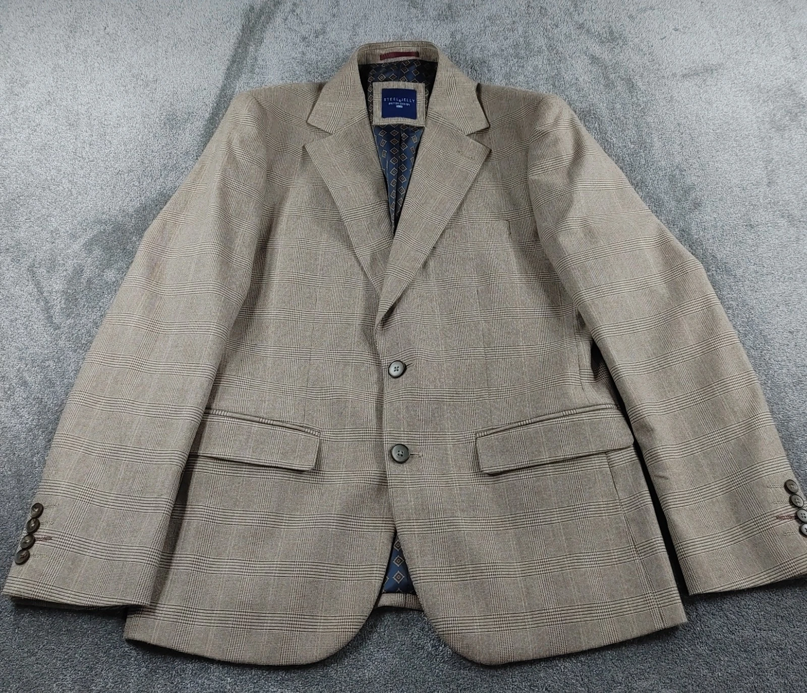 Steel Jelly Blazer Mens 40 Inch Brown Plaid Check Formal Smart Country Jacket
