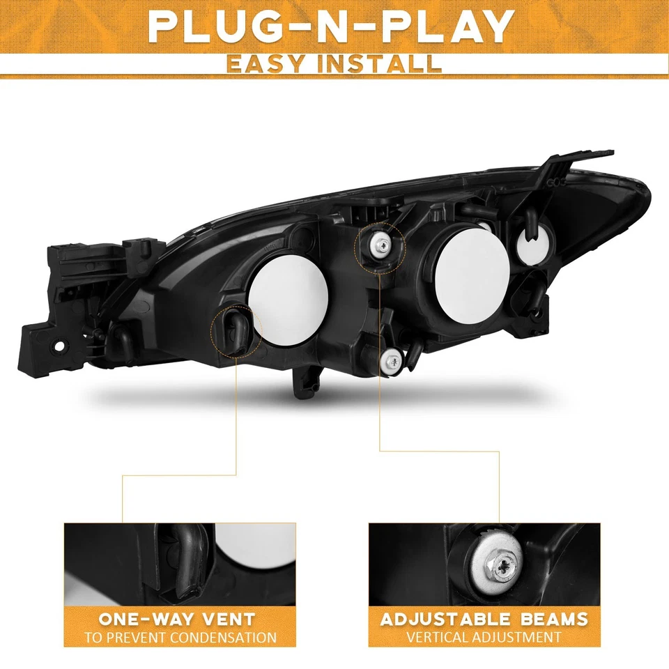 Pair Headlights Projector Chrome For 2004-2009 Mazda 3 Sedan 4-Door Headlamps Foto 3 de 4