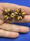 VTG MIRIAM HASKELL SIGNED GOLD TONE MULTICOLORED BEADS CLIP-ON EARRINGS PAT #3..