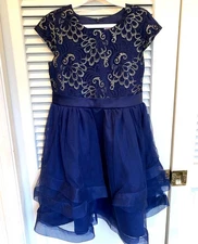 Wonder Nation Girls Holiday Dress Navy Blue Gold Tulle Size 10 NEW NWOT