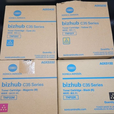 Genuine Konica Minolta BizHub C35 Color Toner Cartridge Set New (Lot of 4)