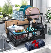 Godboat 2-Tier Dish Drying Rack Auto Drain-to-Sink with Mat WDJ-001