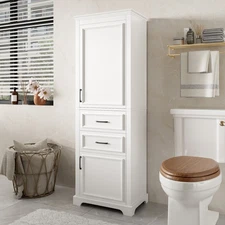 71-inch Tall Freestanding Bathroom Vanity with Damping-hinge Doors and Drawers