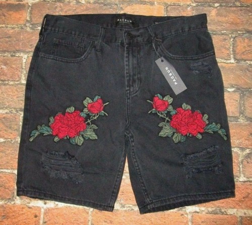 MENS PACSUN ROSES FLORAL SLIM FIT BLACK 