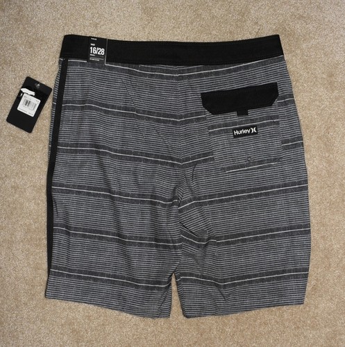 New Boys Hurley Board Shorts Sz 16/28 Black Striped Swim Trunks - Picture 2 of 2