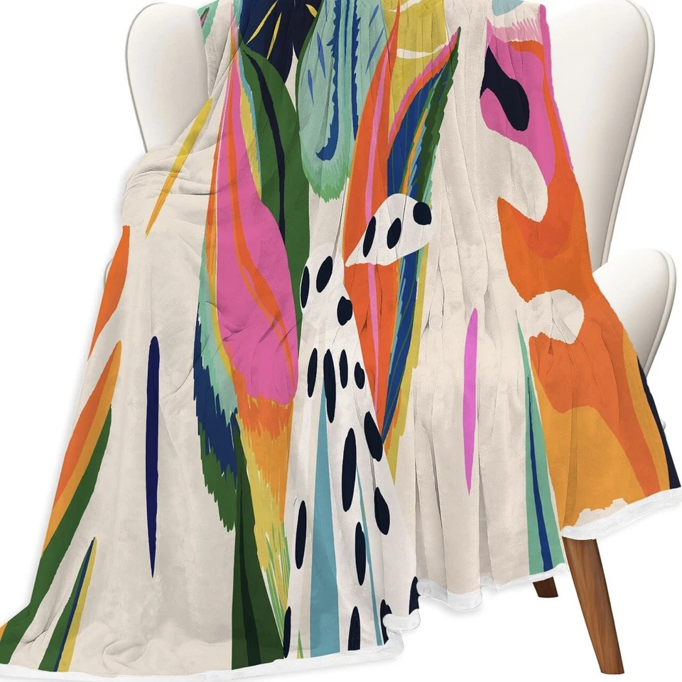 NEW Anthropologie Boho Abstract Fleece Throw Blanket Bedspread Bedding 50" x 60" - Image 3 of 4