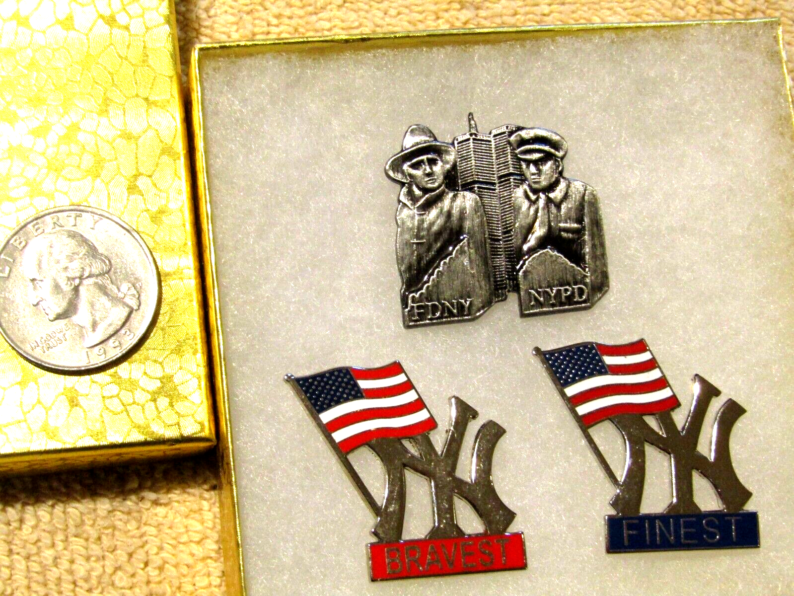 9/11/01 New York City WTC Twin Towers  Police & Firefighter 9/11  Lapel Pin set