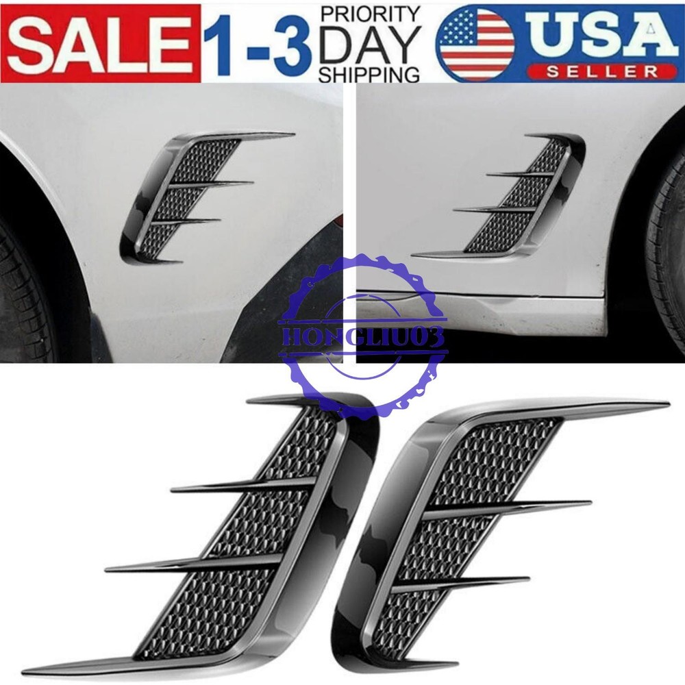 2PCS Car Side Door Fender Vent Air Wing Cover Trim Accessories Black US