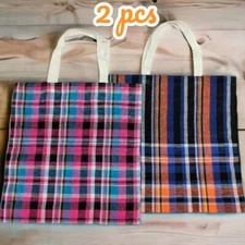 Tote Bag Women medium Handbag Plaid Craft Bag Design Thai Cotton 12"
