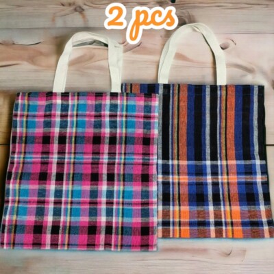 Tote Bag Women medium Handbag Plaid Craft Bag Design Thai Cotton 12''