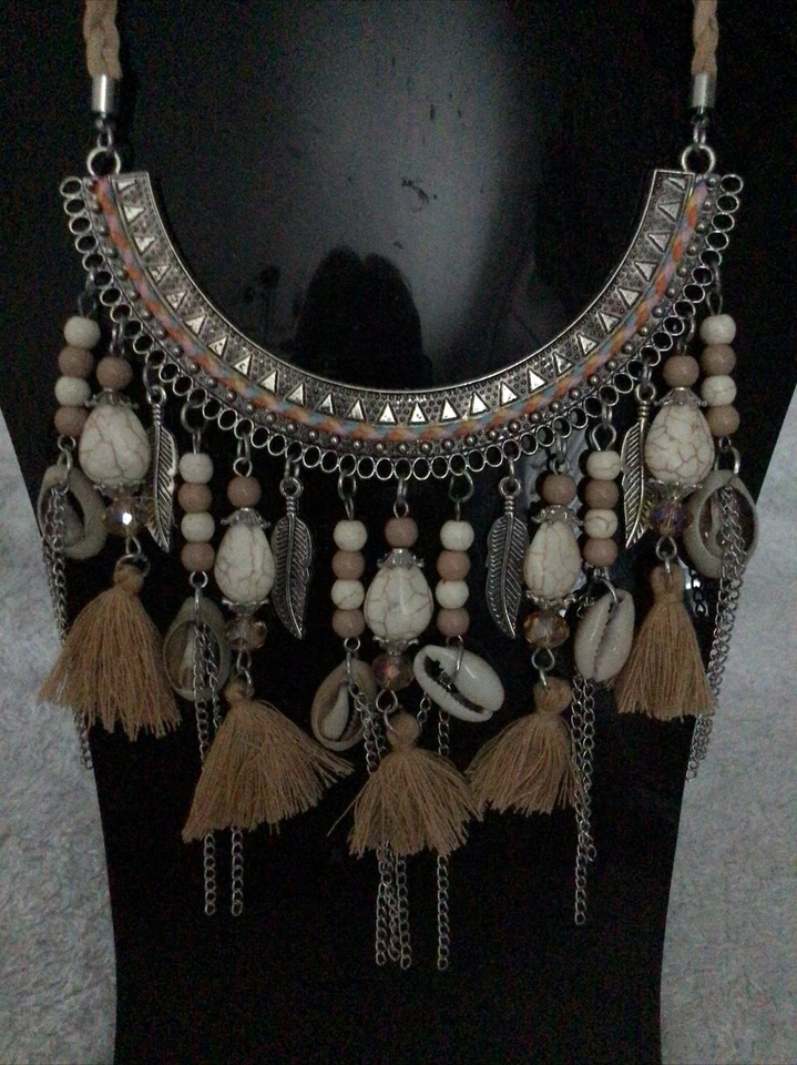 "Nuevo collar de babera howlite carmelo/crema de acero inoxidable talla 26""/28""" Foto 2 de 3