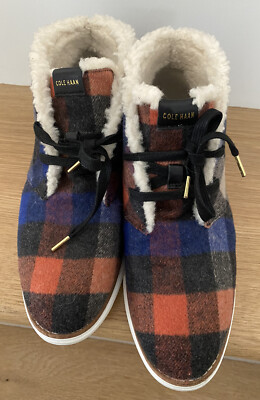 COLE HANN~Women s Sz 8~$230 Grand OS Chucka Boots~Plaid Check Wool~Sherpa Lined