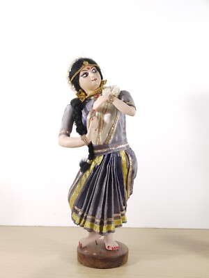 Vintage seltene handgefertigte handbemalte Kuchipudi Tänzerpuppe Made in India 28 cm groß