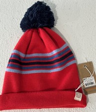 NWT Re-Spun Glacier Pom Beanie Hat Red/Blue Stripe One Size