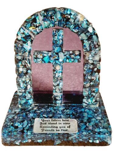 Vintage Paua Shell Letter Holder Cross In Archway Friendship Letters Gift Idea  - Picture 1 of 10