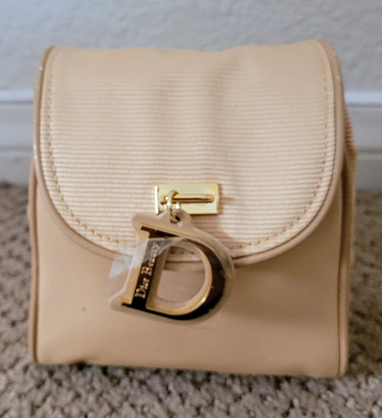 AUTHENTIQUE LOGO CHRÉTIEN DIOR TOILE À RABAT COSMÉTIQUE/SAC DE VOYAGE/POCHETTE NEUF AVEC ÉTIQUETTE BEIGE