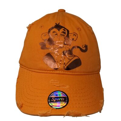KV Sports Men's Slideback Hat Orange Adjustable Graphic Monkey Logo Shiny