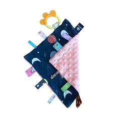 SECURITY Blanket Insular Pink minky  Tabs Lovey 10" lovie Hanging Texture Moon