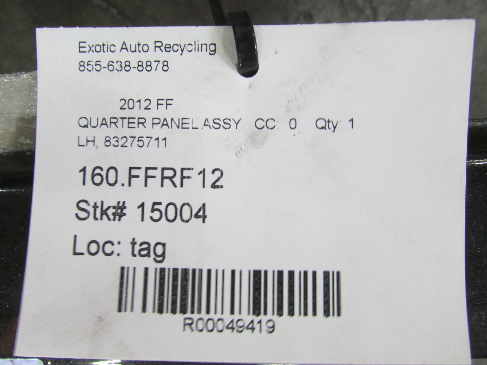 Ferrari FF, LH, Left Quarter Panel, Used, P/N 83275711 