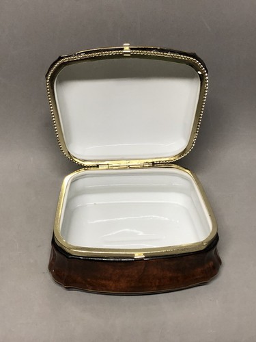 Fancy Ceramic Square Hinged Trinket Box Brown Marbled Black Band Gold Trim - Foto 6 di 11
