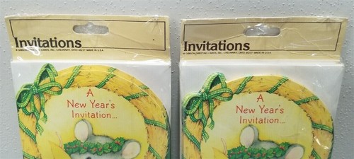 Vintage 2 Packs A NEW YEAR’S INVITATION Cards Gibson Greeting Cards Mouse NOS - Picture 2 of 7