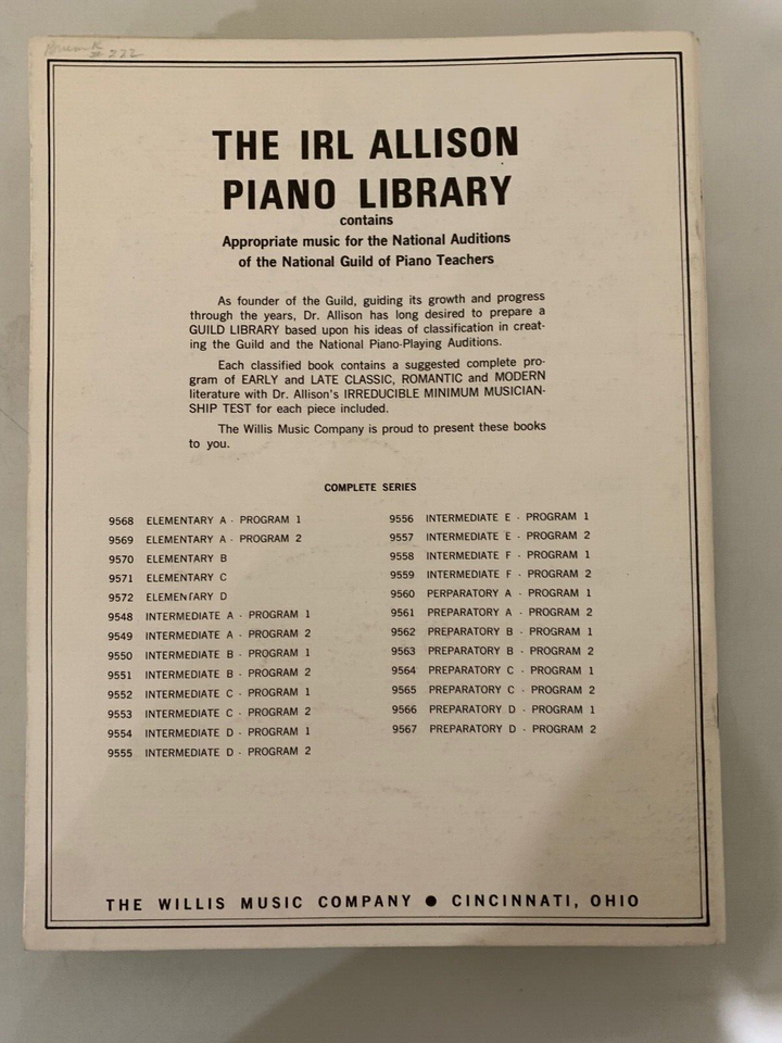 IRL Allison Piano Library 12 Book Lot (Elementary, Preparatory