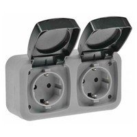Feuchtraum Doppel-Steckdose, IP44 250V~/ 16A, Grau, Doppelsteckdose