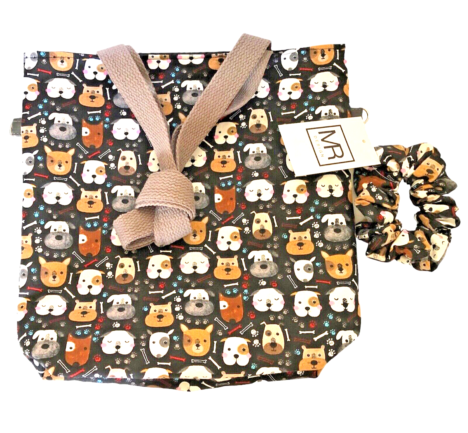 Cute Dog Face Print Tote Bag with Matching Hair Scrunchie-image