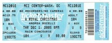 ANDREA BOCELLI ~ 2005 Concert Ticket, MCI Center, Washington DC ~ FREE SHIPPING