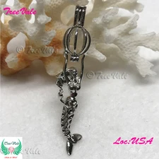 Little Mermaid - Silver Plated - Locket Pearl Cage Pendant - Hold 6mm - 8mm