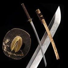 Polished Japanese Samurai Katana Clay Tempered L6 Steel Blade Full Tang Sword