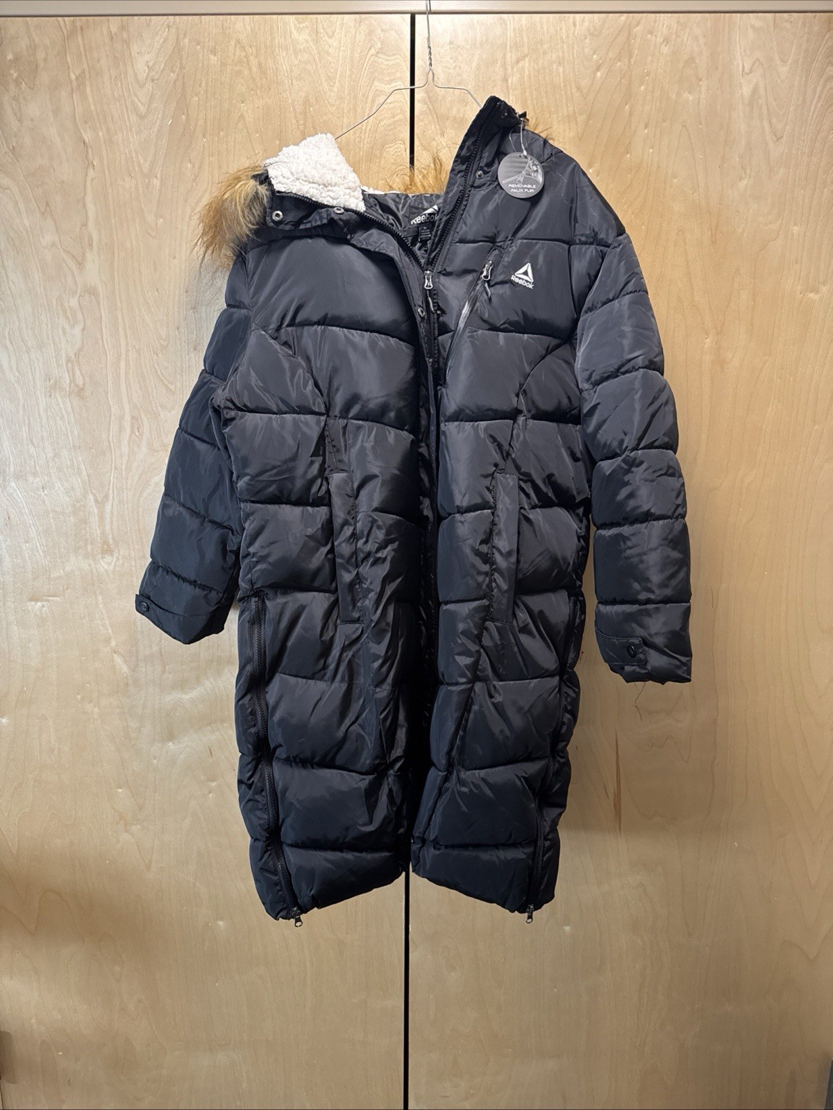 Reebok Women's Long Puffer Jacket Coat 2X Black Ink Quilted Snow Winter Jackets