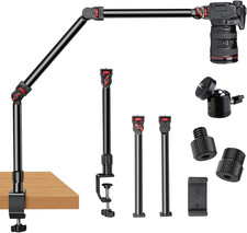 Overhead Camera Mount Desk Stand, 3-Section Detachable Articulating Arm  with 1