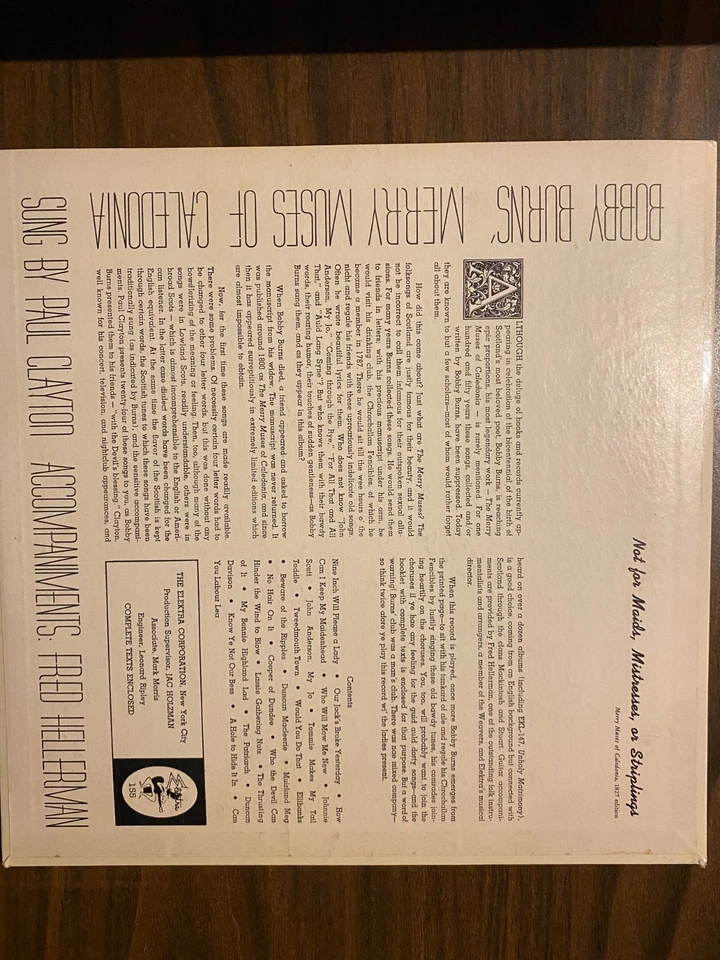 Paul Clayton – Bobby Burns’ Merry Muses of Caledonia LP 1958/Elektra EKL-155 NM Foto 3 de 4