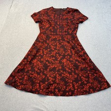 Banana Republic Women's 6 Red Burgundy Floral Sheath Fit Flare Dress Short Sleev